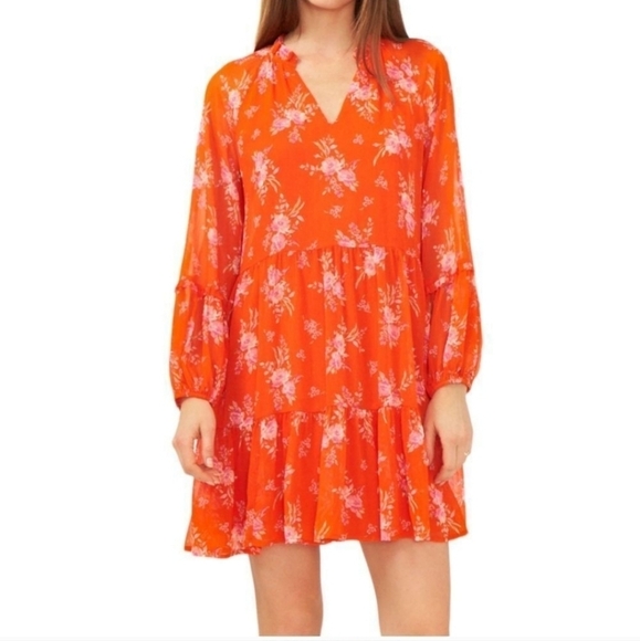 Vince Camuto Orange Pink Floral Party Dress, NWT - Picture 1 of 4